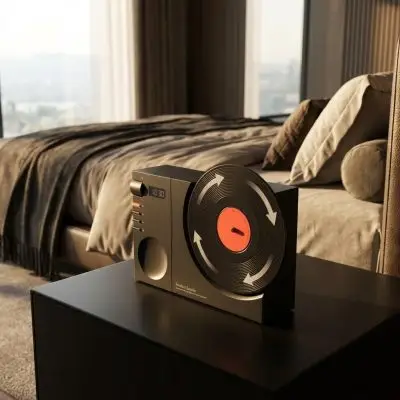 Retro Vinyl Bluetooth Speaker & Alarm Clock
