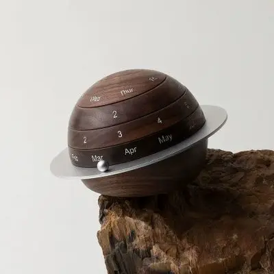 Walnut Planetary Perpetual Desk Calendar