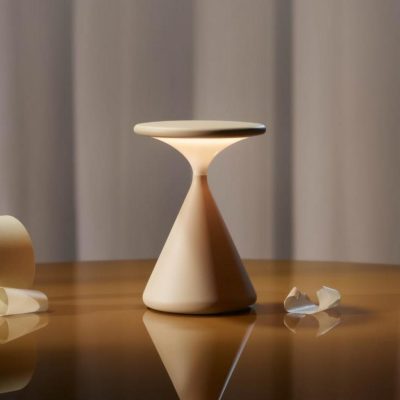 Portable Table Lamp with Seamless Hourglass Matte Metal Design