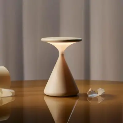 Portable Table Lamp with Seamless Hourglass Matte Metal Design