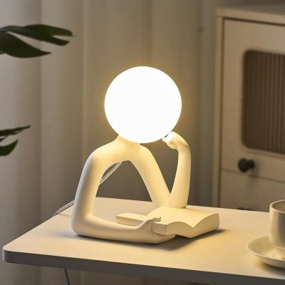 Thinker Statue Lamp Reading Book Design Resin Night Light
