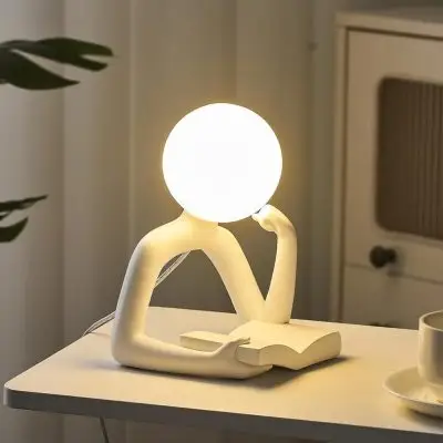Thinker Statue Lamp Reading Book Design Resin Night Light