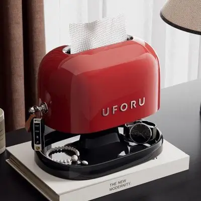 Retro Toaster Tissue Box with Valet Tray ABS Dispenser