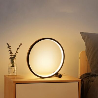 Modern Circular LED Table Lamp Warm Ambient Metal Accent Lamp