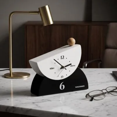 Modern Geometric Desk Clock Minimalist Wood Art Table Clock