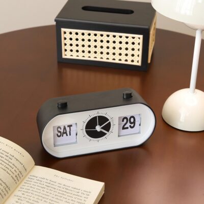 Retro Calendar Clock with Analog Dial Matte Desk Clock