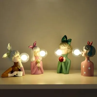 Bubble Girl Lamp with Glass Bubblegum Bulb Resin Table Lamp