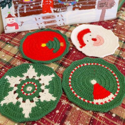 Crochet Christmas Coasters Festive Motif Yarn Drink Mats
